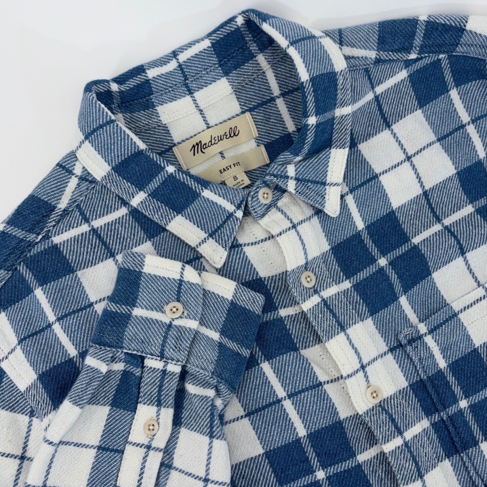 Madewell Easy Fit Blue White Plaid Flannel Button Down Shirt Women Small S